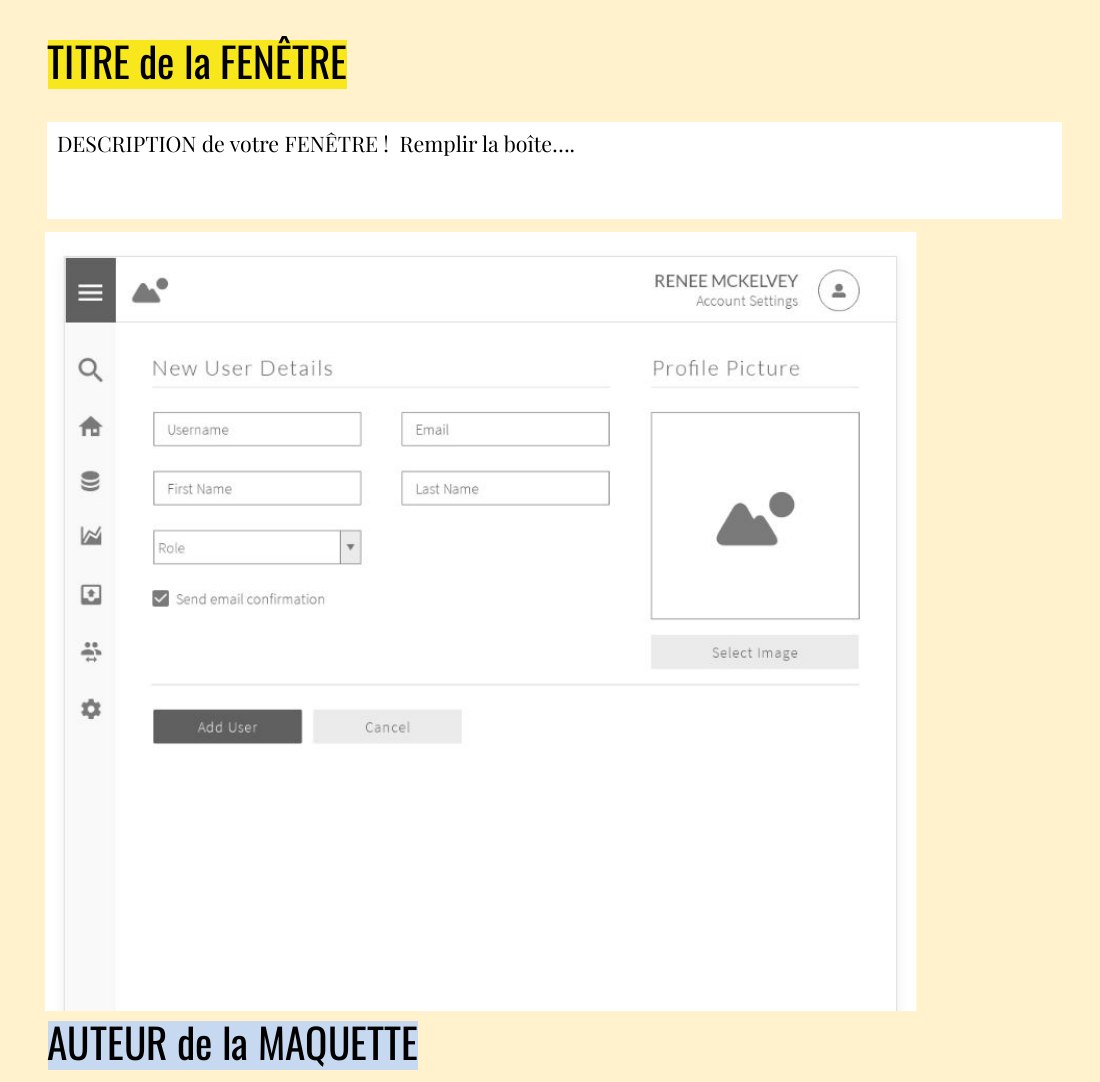 TITRE de la FENÊTRE - DESCRIPTION de votre FENÊTRE ! Remplir la boîte…. - AUTEUR de la MAQUETTE