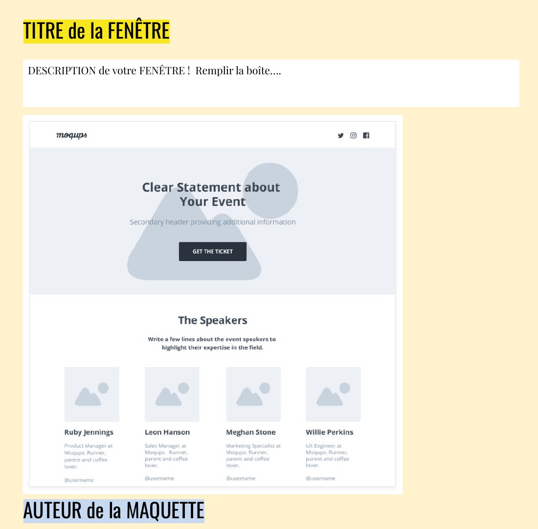 TITRE de la FENÊTRE - DESCRIPTION de votre FENÊTRE ! Remplir la boîte…. - AUTEUR de la MAQUETTE