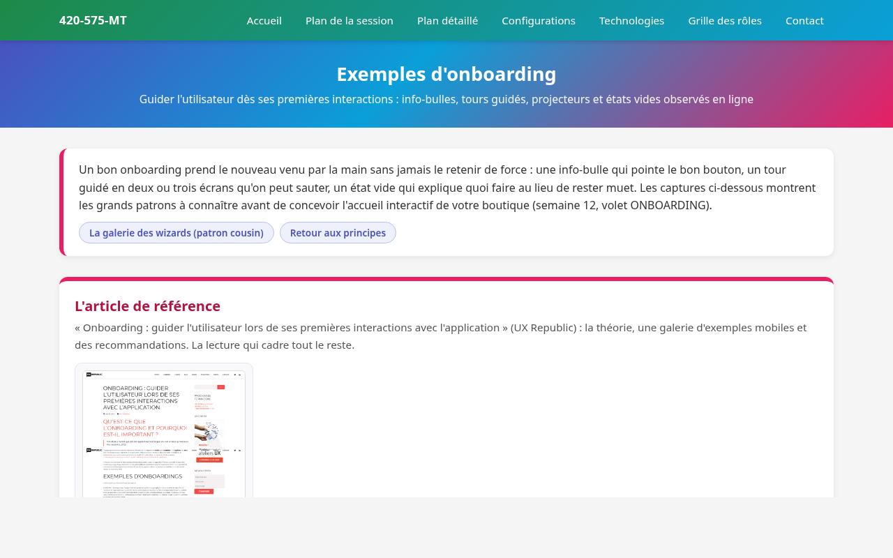 Galerie Exemples d'onboarding