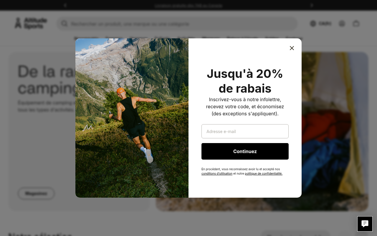 Pop-up d'Altitude Sports : jusqu'à 20 % de rabais en s'inscrivant à l'infolettre