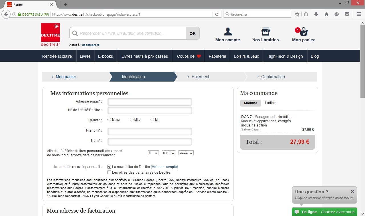 Decitre : l'identification