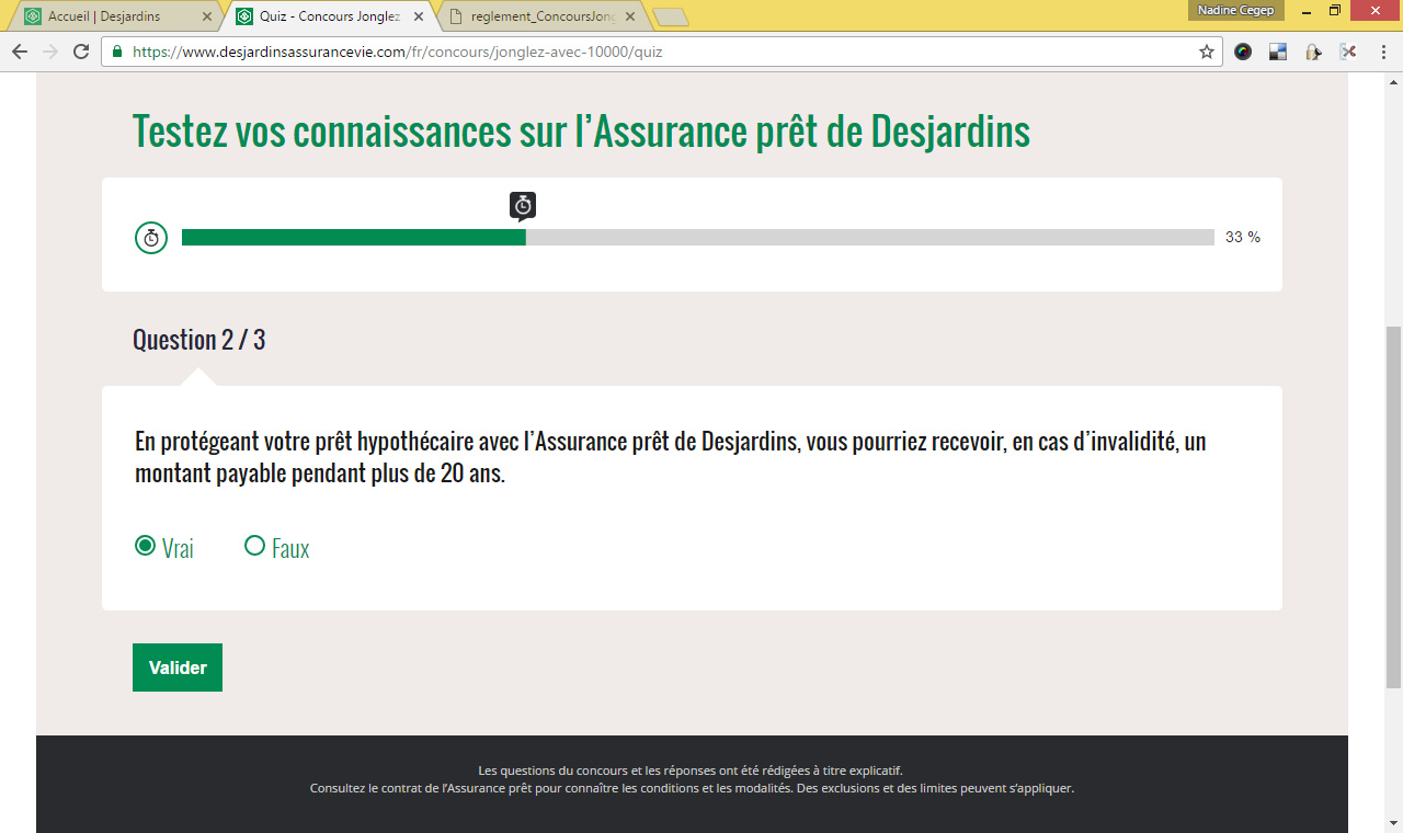 Desjardins : question 2 de 3, barre à 33 pour cent