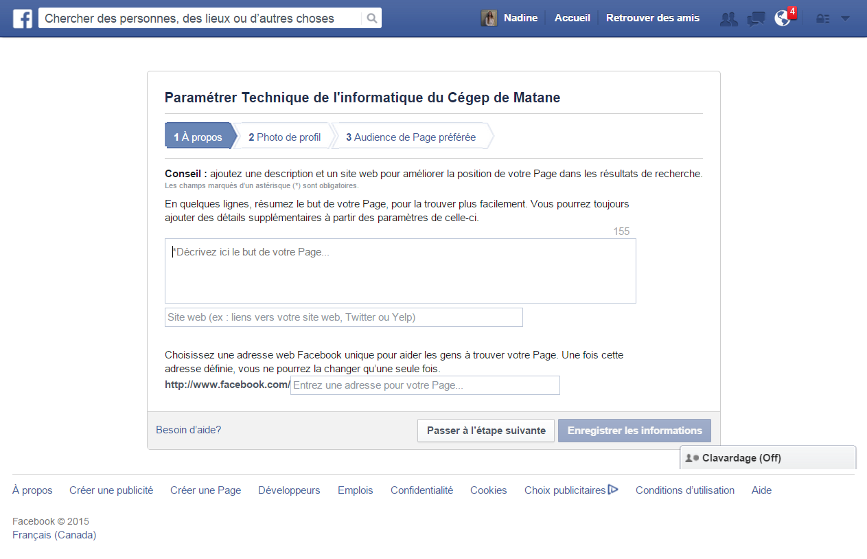 Facebook étape 1 : à propos