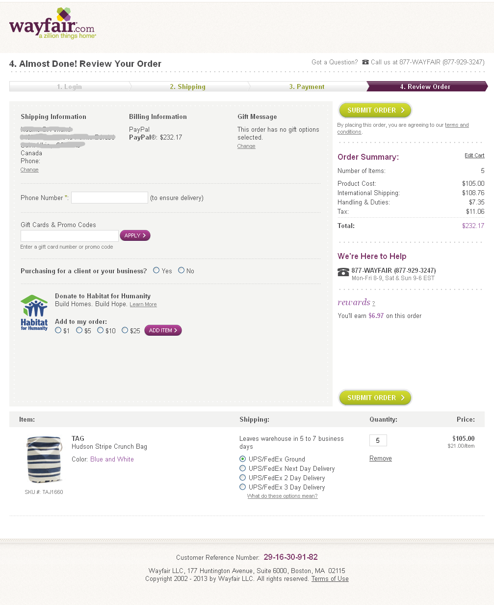Wayfair : étape révision de commande