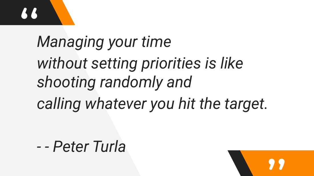 Managing your time - without setting priorities is like shooting randomly and - calling whatever you hit the target. - - - Peter Turla
