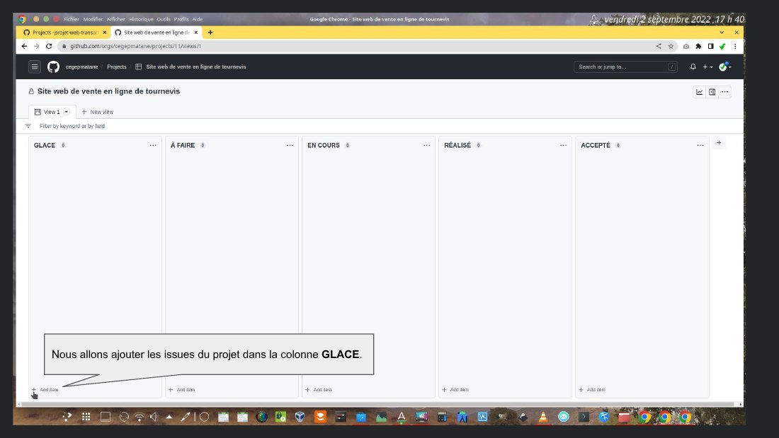 Nous allons ajouter les issues du projet dans la colonne GLACE .