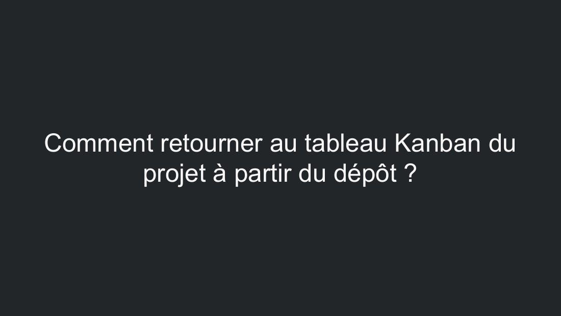Comment retourner au tableau Kanban du projet à partir du dépôt ?