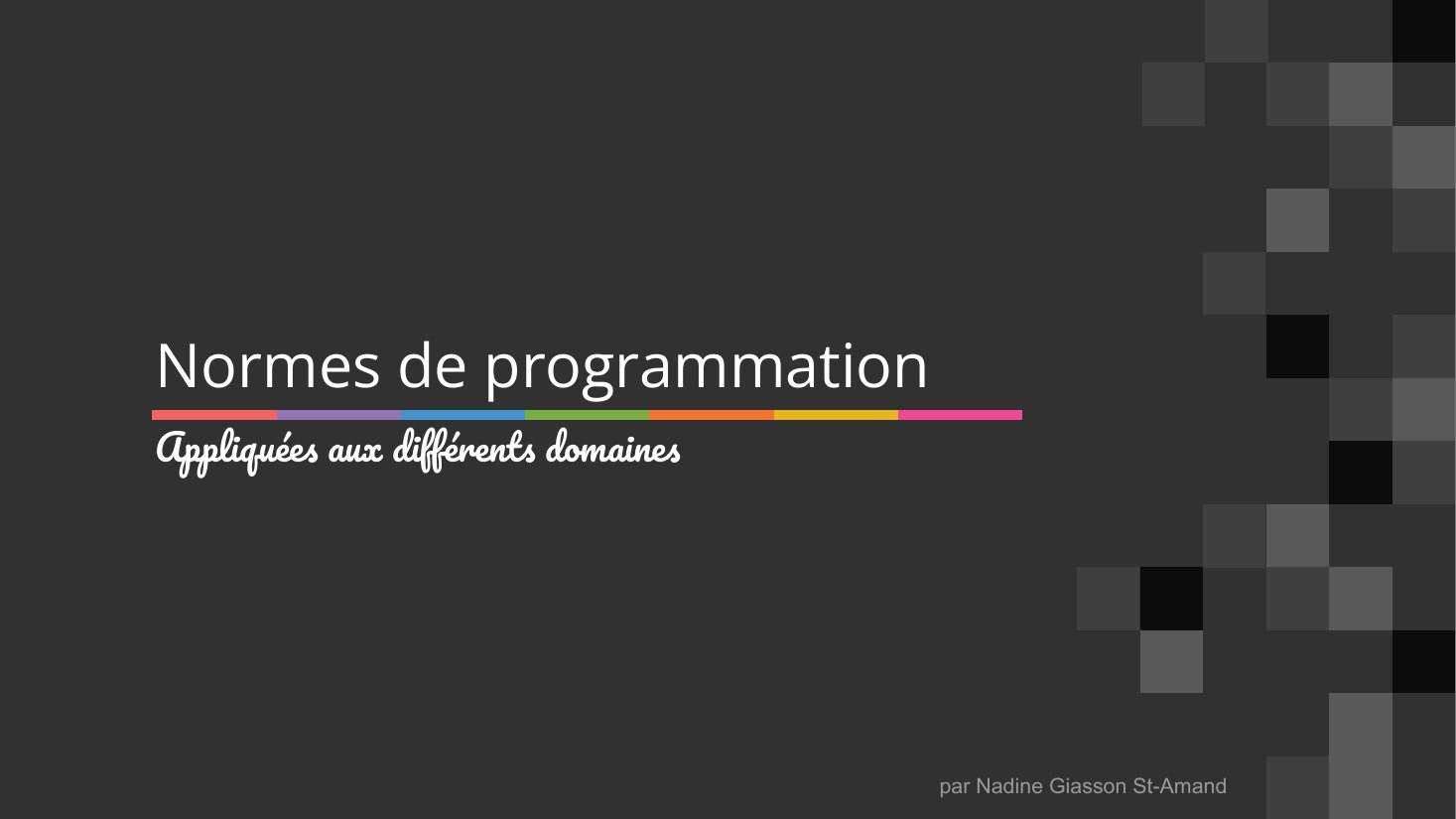 Première diapositive du diaporama Normes de programmation