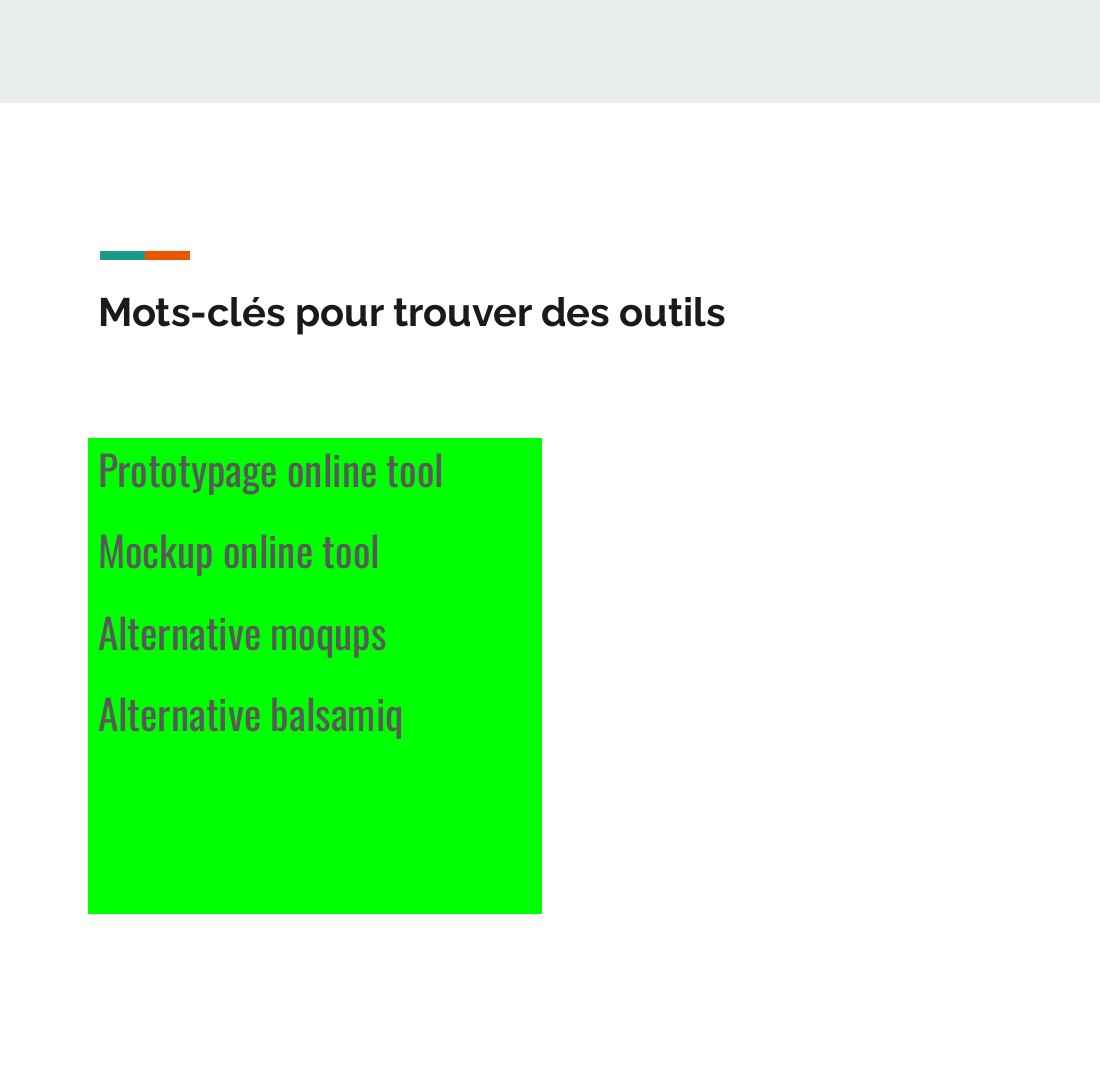 Mots-clés pour trouver des outils - Prototypage online tool - Mockup online tool - Alternative moqups - Alternative balsamiq