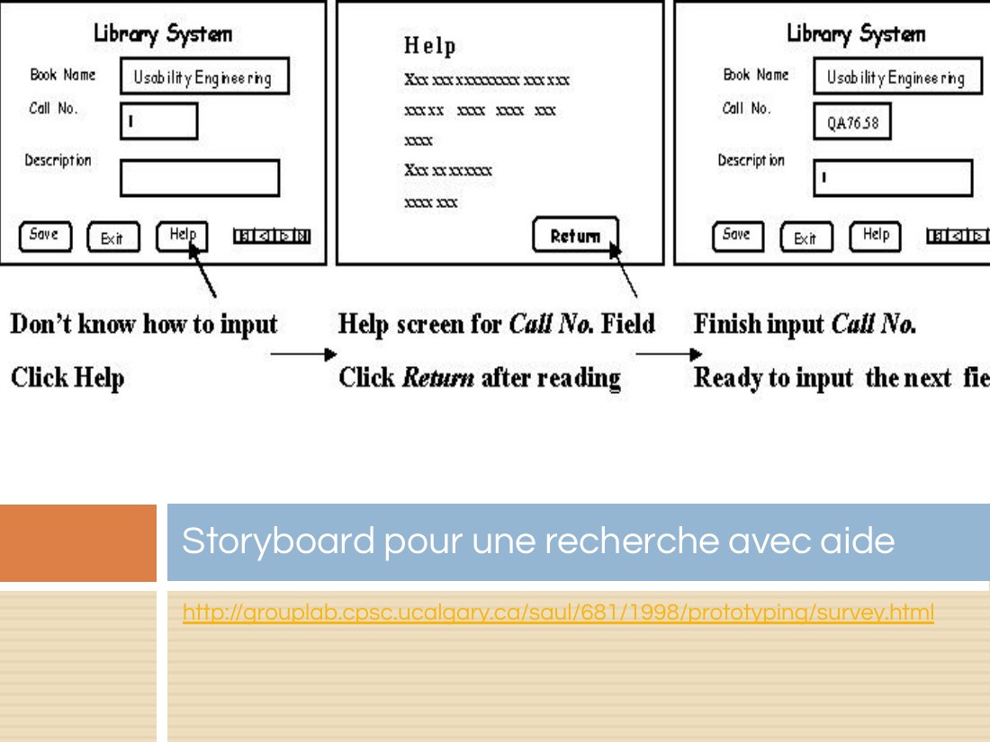 http://grouplab.cpsc.ucalgary.ca/saul/681/1998/prototyping/survey.html - Storyboard pour une recherche avec aide