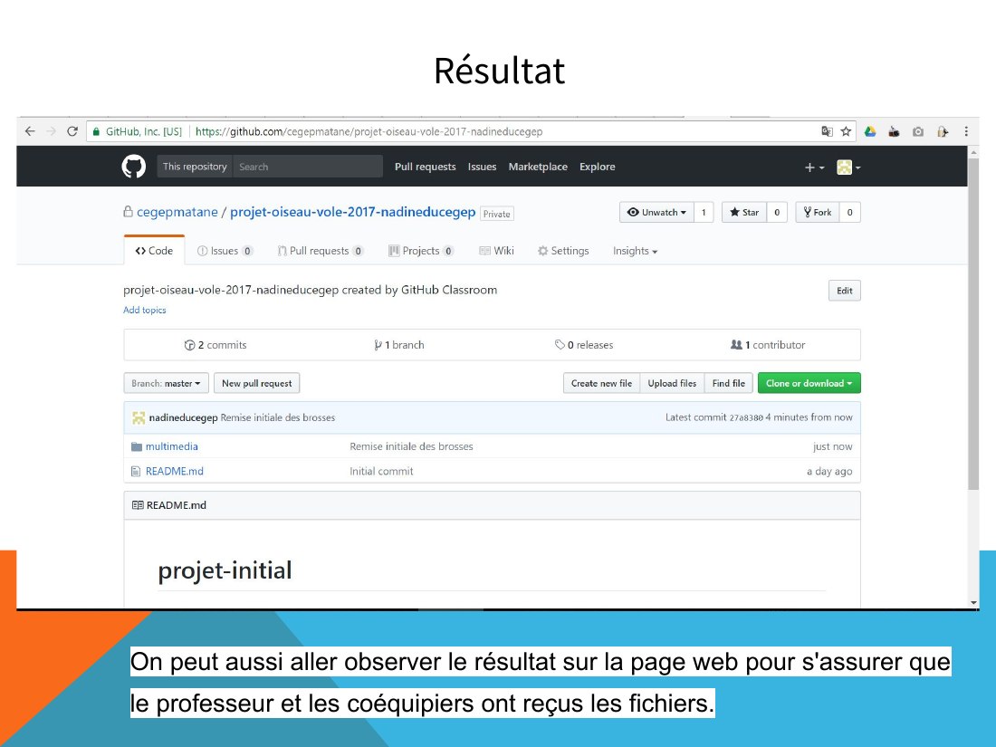 Résultat - On peut aussi aller observer le résultat sur la page web pour s'assurer que le professeur et les coéquipiers ont reçus les fichiers.