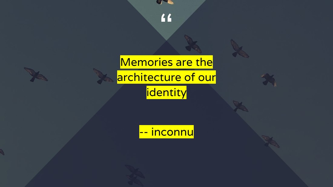 M emories are the architecture of our identity - -- inconnu