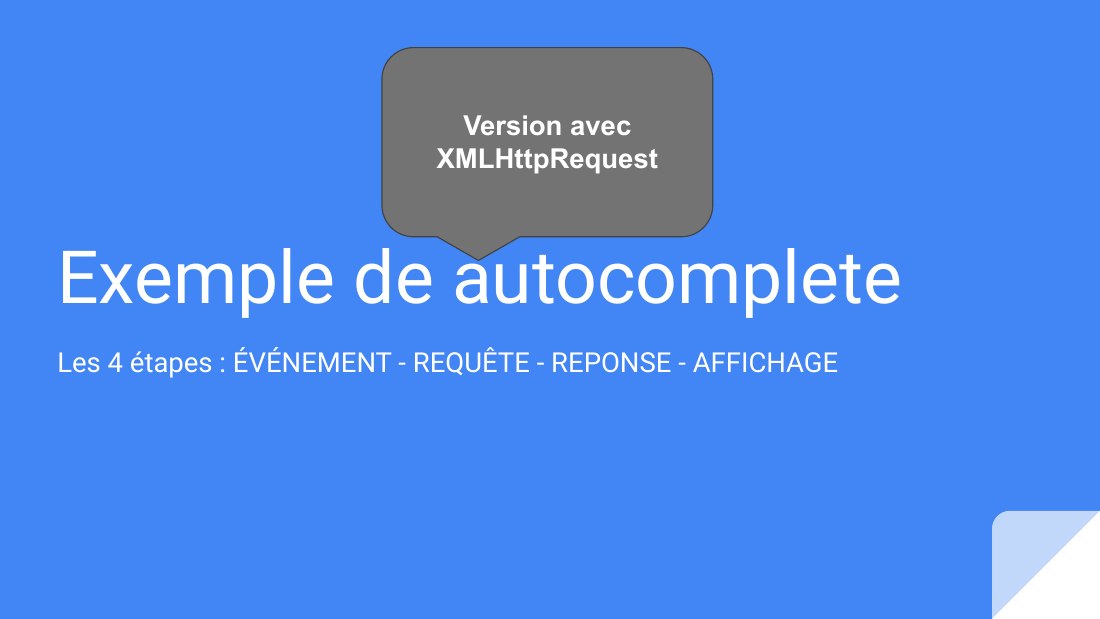 Exemple de autocomplete - Les 4 étapes : ÉVÉNEMENT - REQUÊTE - REPONSE - AFFICHAGE - Version avec XMLHttpRequest