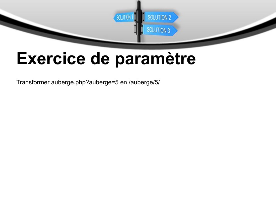 Exercice de paramètre - Transformer auberge.php?auberge=5 en /auberge/5/